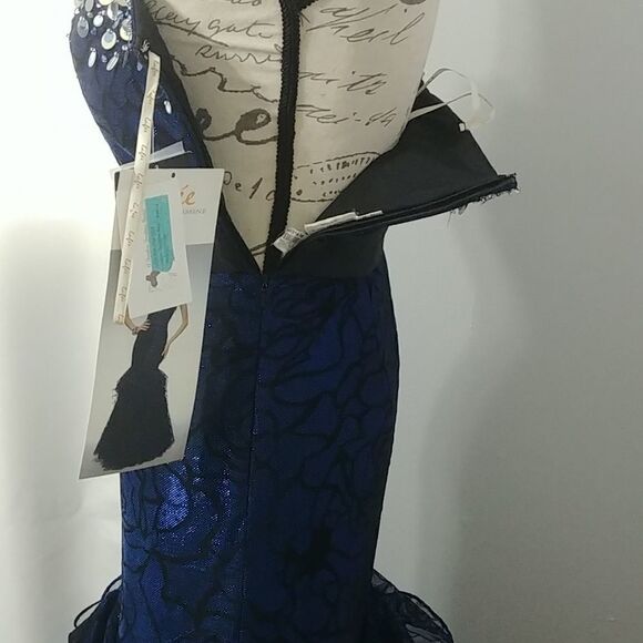 NWT Jasmine Mermaid Style Navy Sequined Strapless Prom Dress 2 - Picture 5 of 10